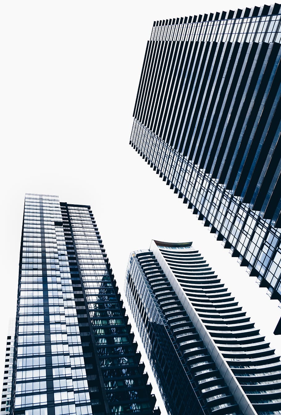 bottom view of buildings, architecture, metropolitan, skyscraper HD wallpaper