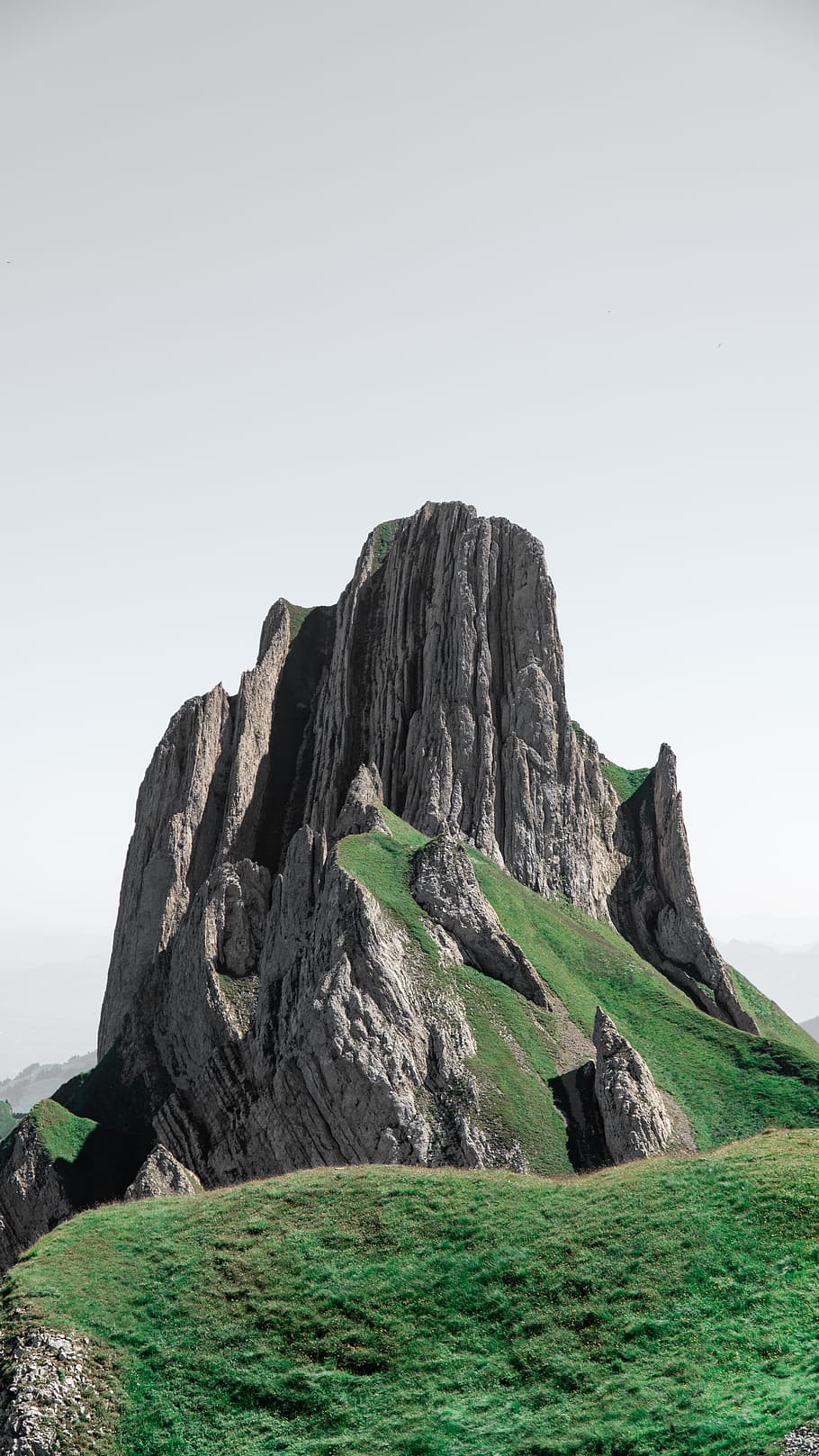 gray mountain, grass, cliff, cliffside, säntis, alp, switzerland HD wallpaper