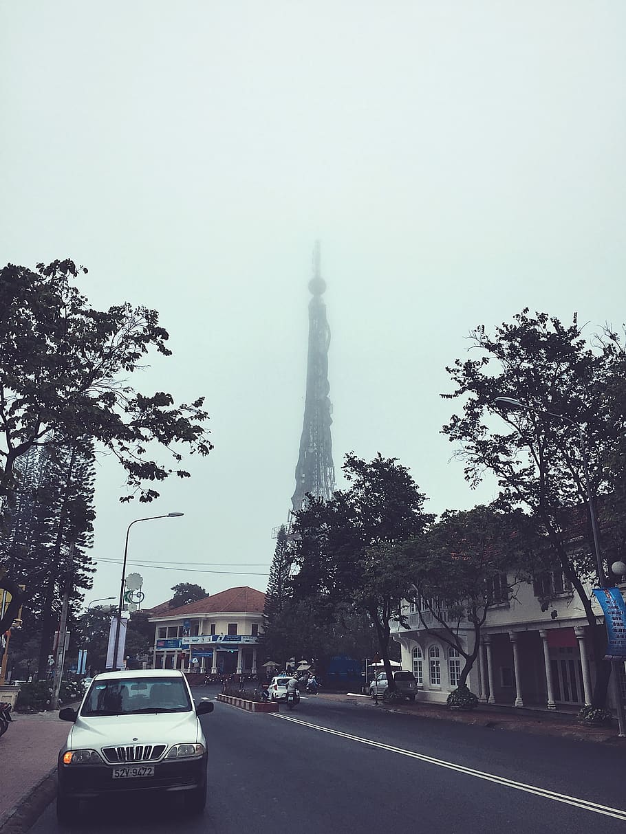 classic, landscape, fog, morning, tower, street, vsco, dalat