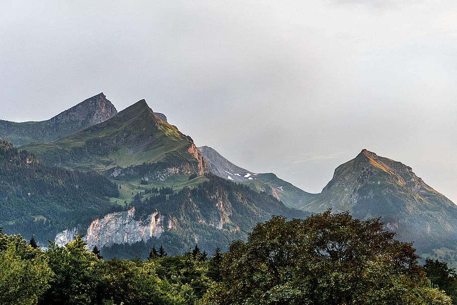 Green Mountain, clouds, daylight, high, landscape, mountain peaks HD wallpaper
