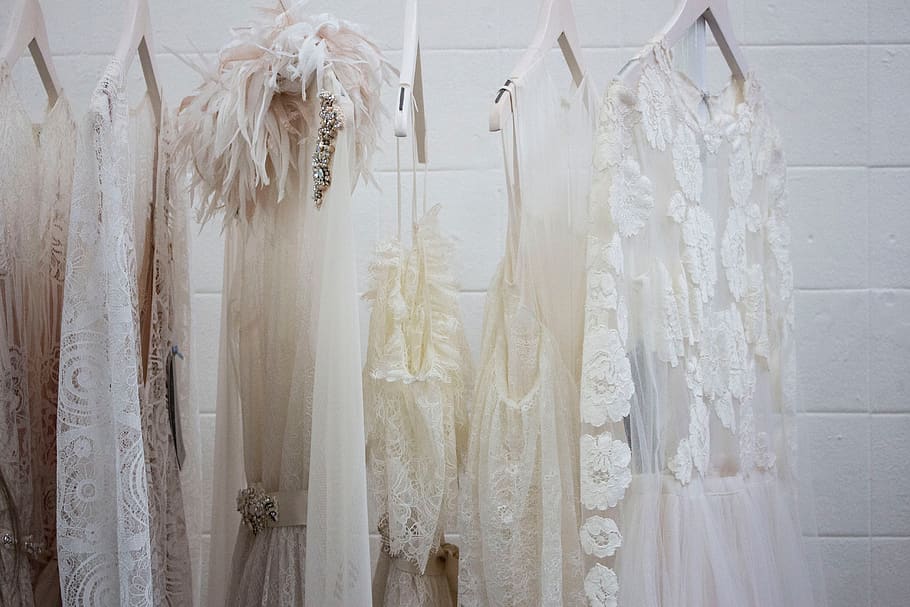 dress, white, wardrobe, closet, wall, event, celebration, wedding, HD wallpaper