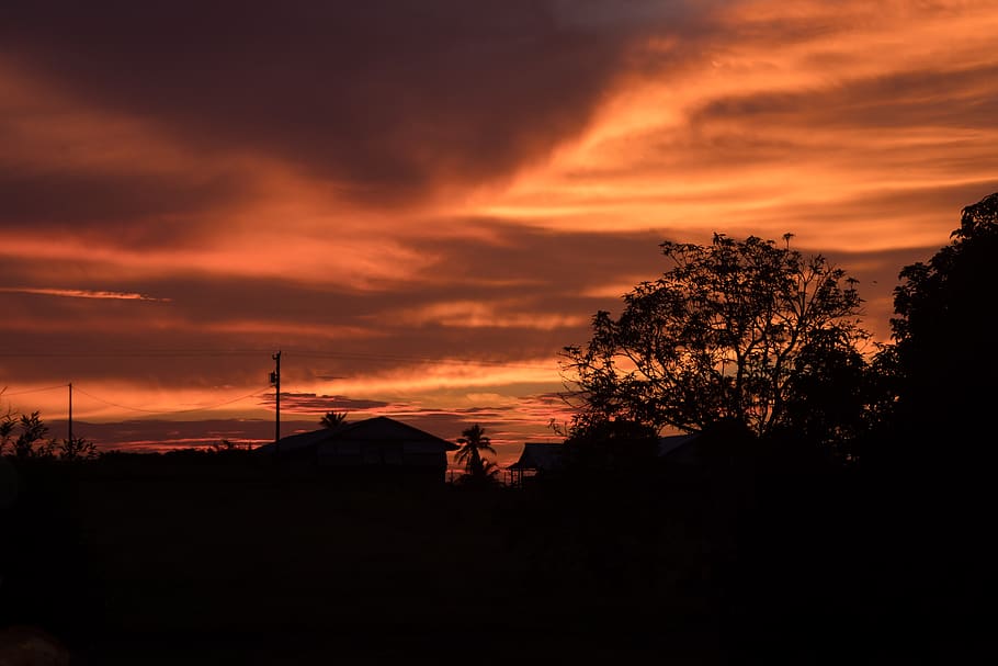orange, sunset, landscape, cloudy, dusk, horizon, evening, afterglow HD wallpaper