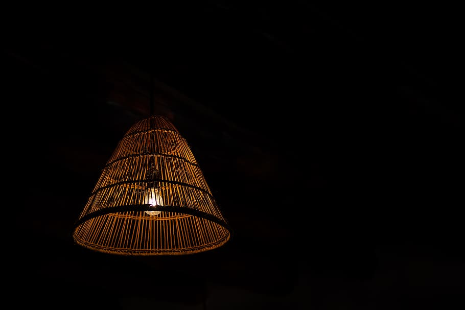 pendant lamp turned on, lighting equipment, copy space, illuminated HD wallpaper