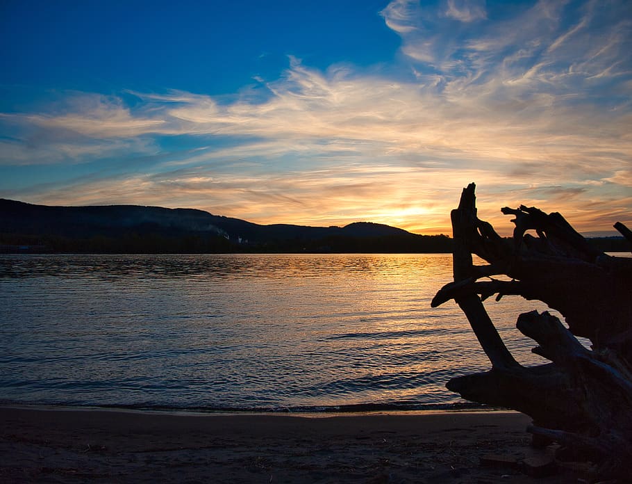 sunset, river, water, nature, dusk, sky, washington state, scenic HD wallpaper