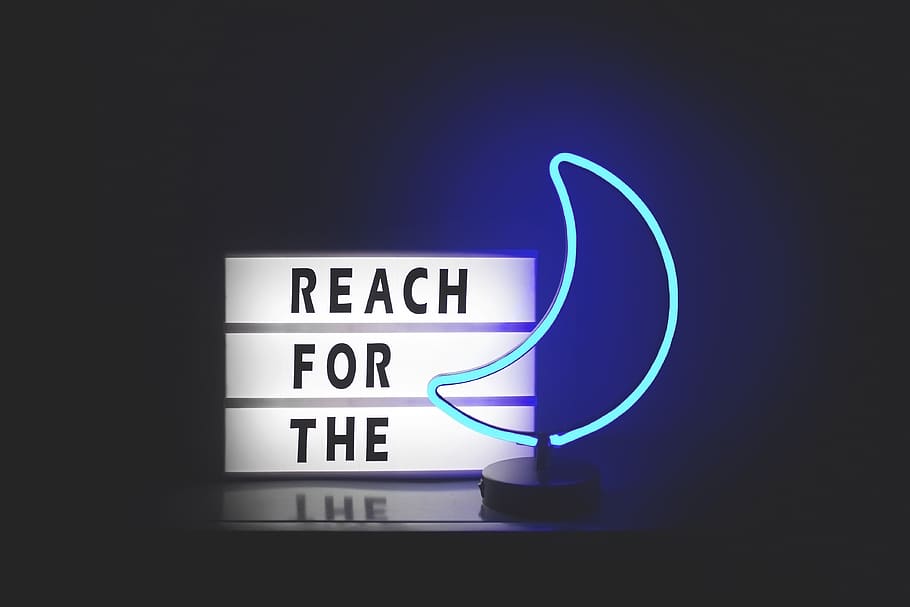 Reach for the and Blue Moon Neon Signages, art background, backdrop, HD wallpaper