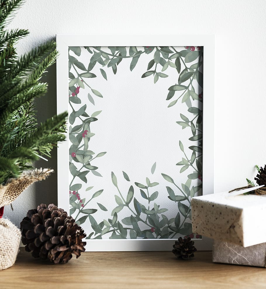 Pinecone Beside Frame, decor, decorative, pine cone, plant, indoors HD wallpaper