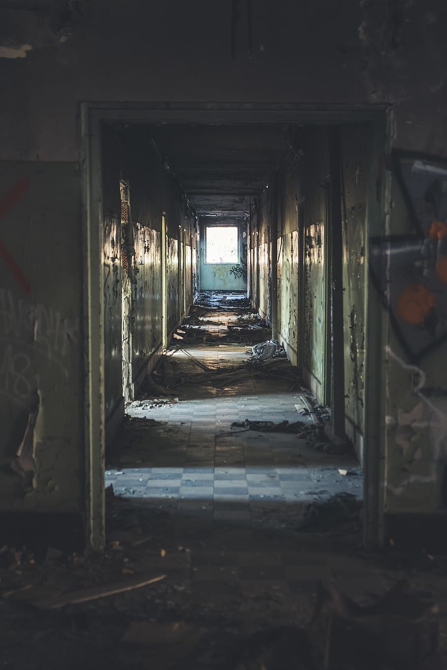 gray hallway, corridor, flooring, crypt, urban, road, glass, building, HD wallpaper