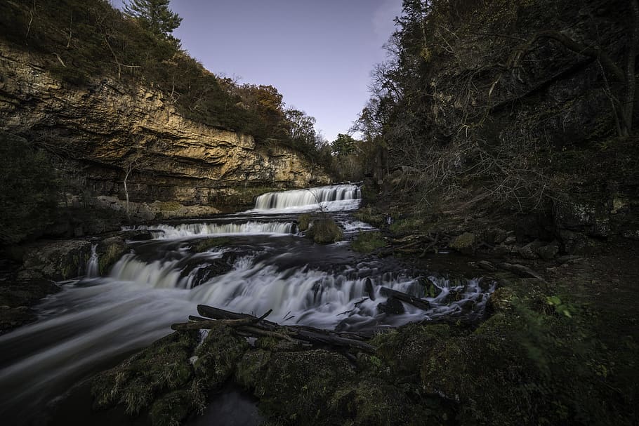 waterfall, nature, river, landscape, cascade, stream, cliff HD wallpaper