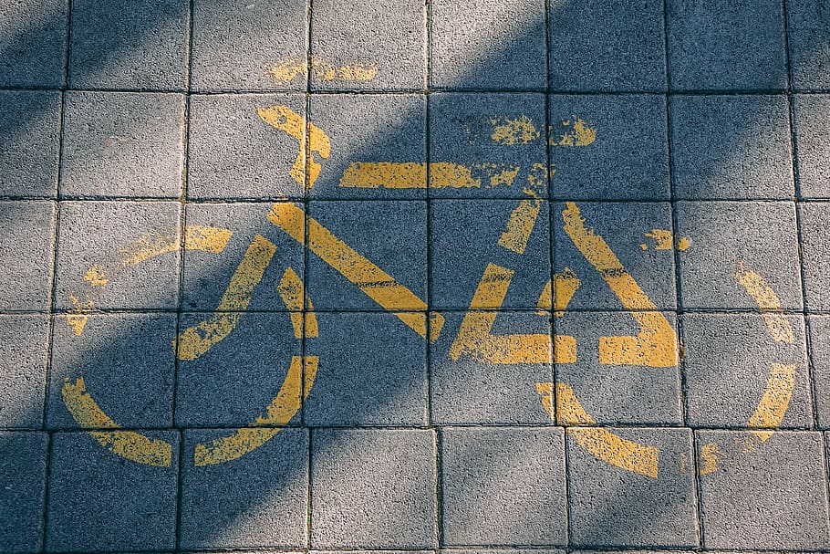 street, city, urban, ground, yellow, line, sign, bike, bicycle, HD wallpaper