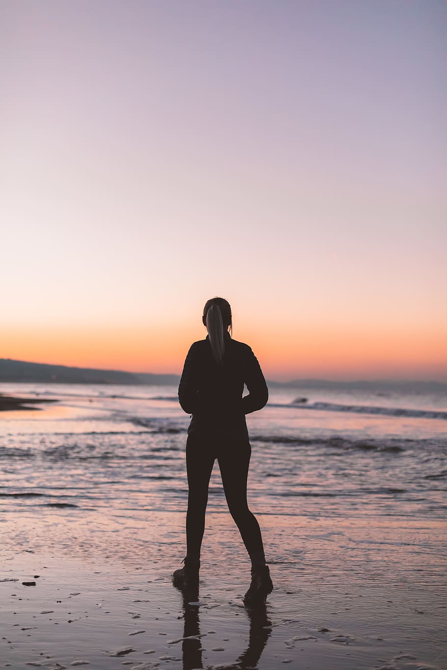 Person At The Beach, backlit, dawn, ocean, scenery, sea, seashore HD wallpaper