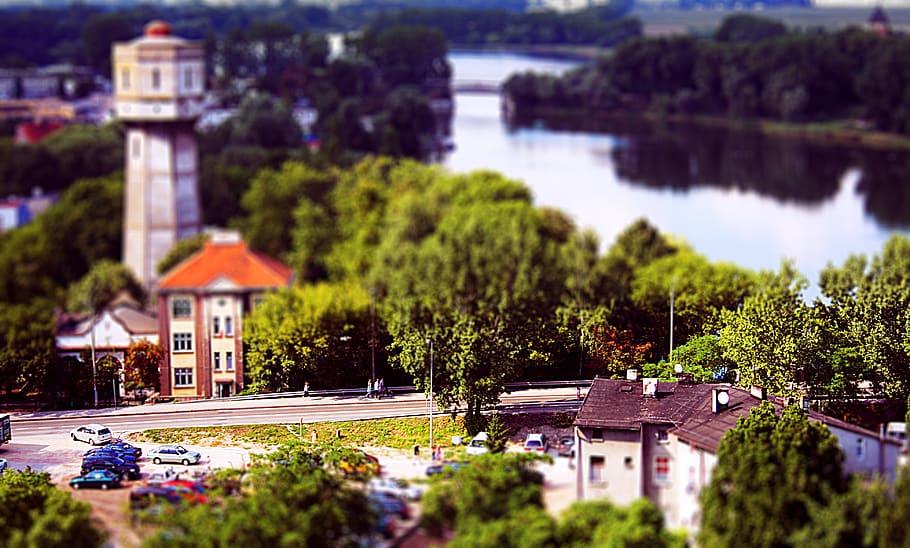 Tilt-shift: road, built structure, architecture, building exterior HD wallpaper