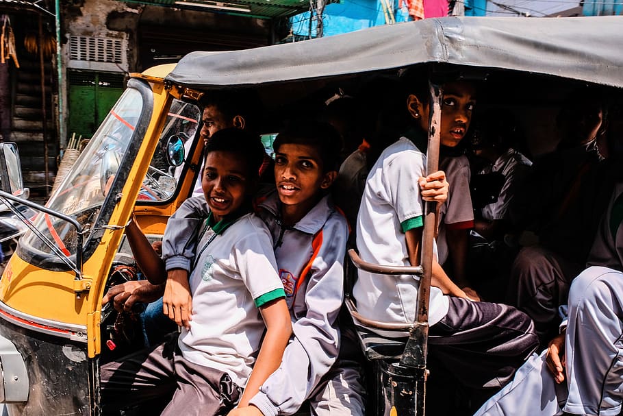 boys riding auto-rickshaw, human, person, transportation, vehicle HD wallpaper