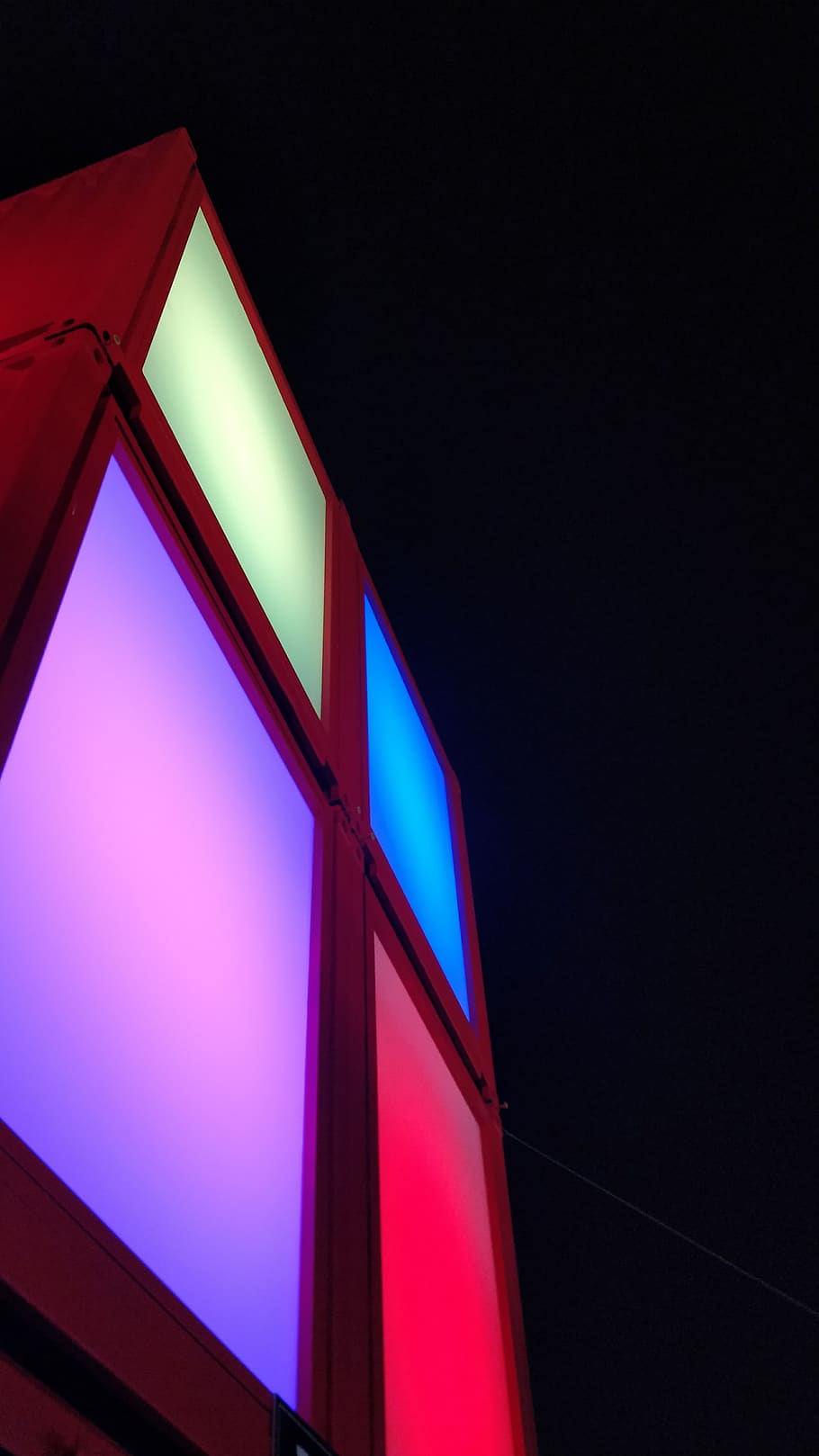 lights, neon, boxes, night, illuminated, no people, low angle view HD wallpaper