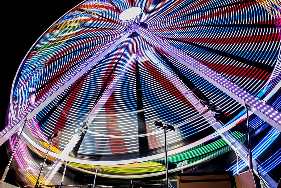 Multicolored Ferry's Wheel during Night Time, abstract, art, artistic HD wallpaper