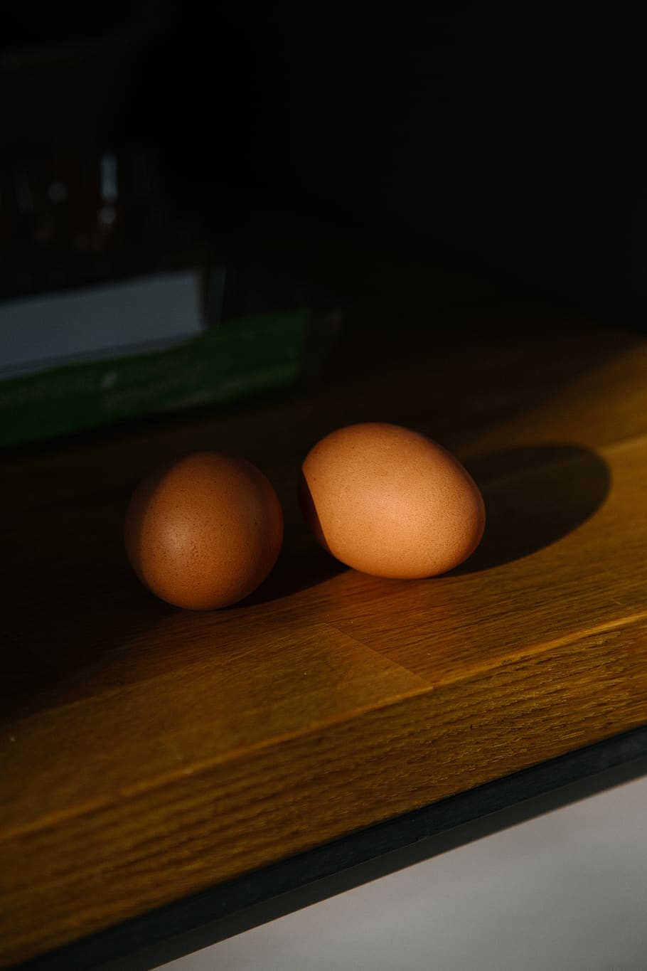 two organic eggs on brown table, healthy eating, food and drink HD wallpaper