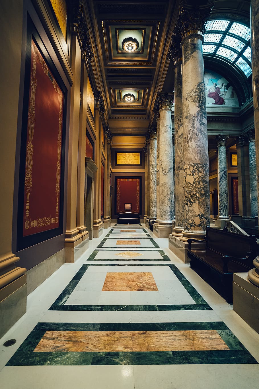 Empty Lobby, architecture, building, ceiling, columns, design HD wallpaper