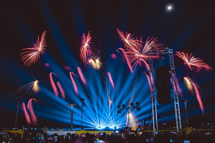 fireworks display, night, illuminated, arts culture and entertainment HD wallpaper