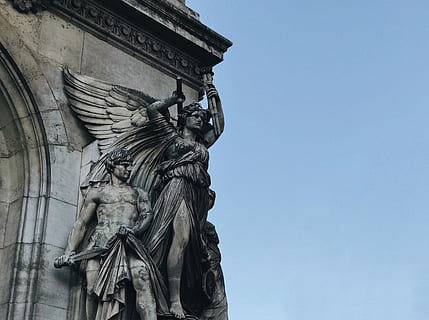 angle beside man statue, monument, art, sculpture, #paris, person HD wallpaper