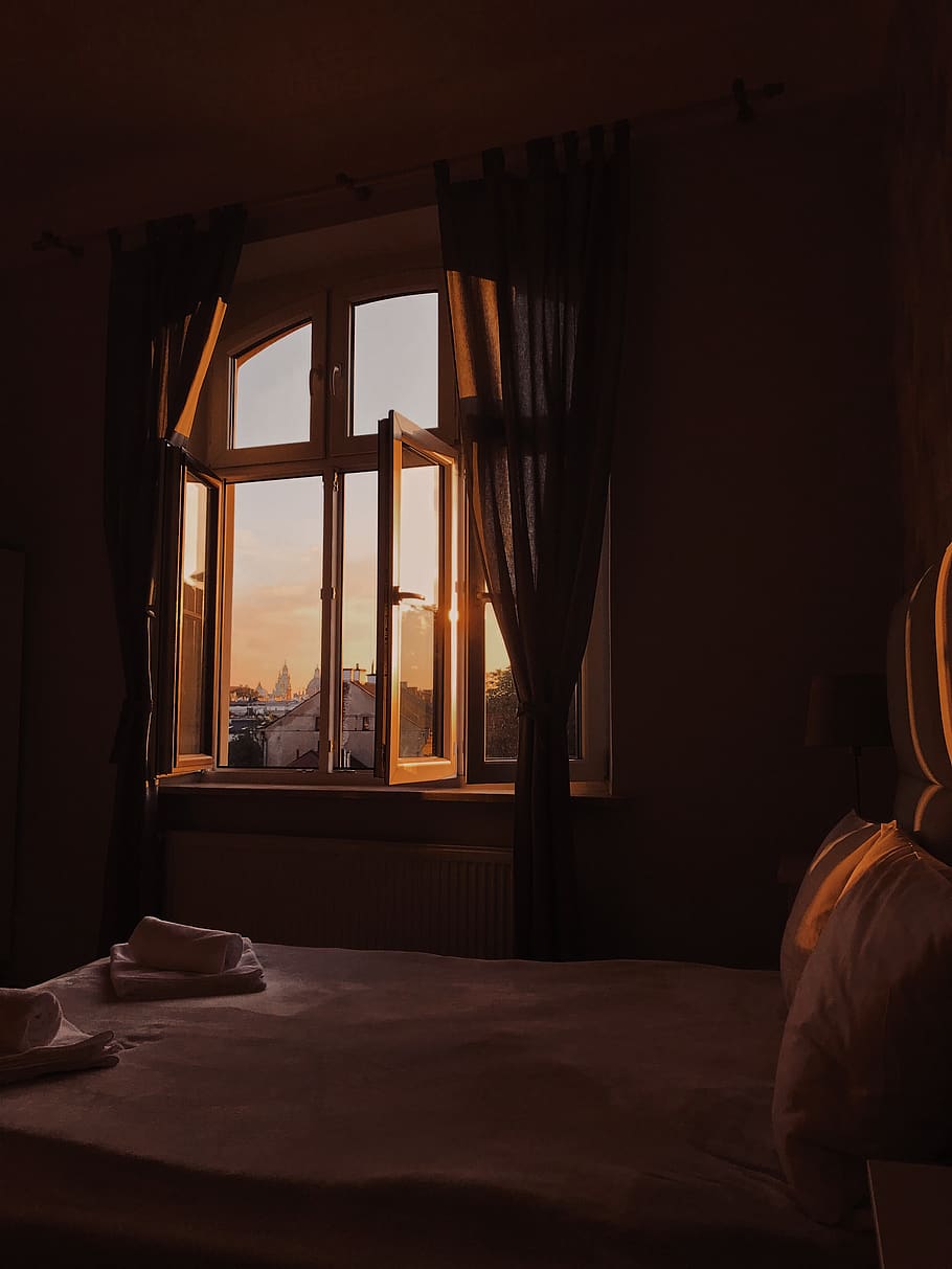 black curtain, window, indoors, table, no people, home interior HD wallpaper