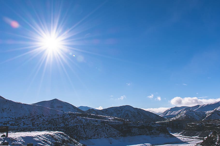 Snow-capped Mountain Under Blue Sky, cold, daylight, desktop background HD wallpaper