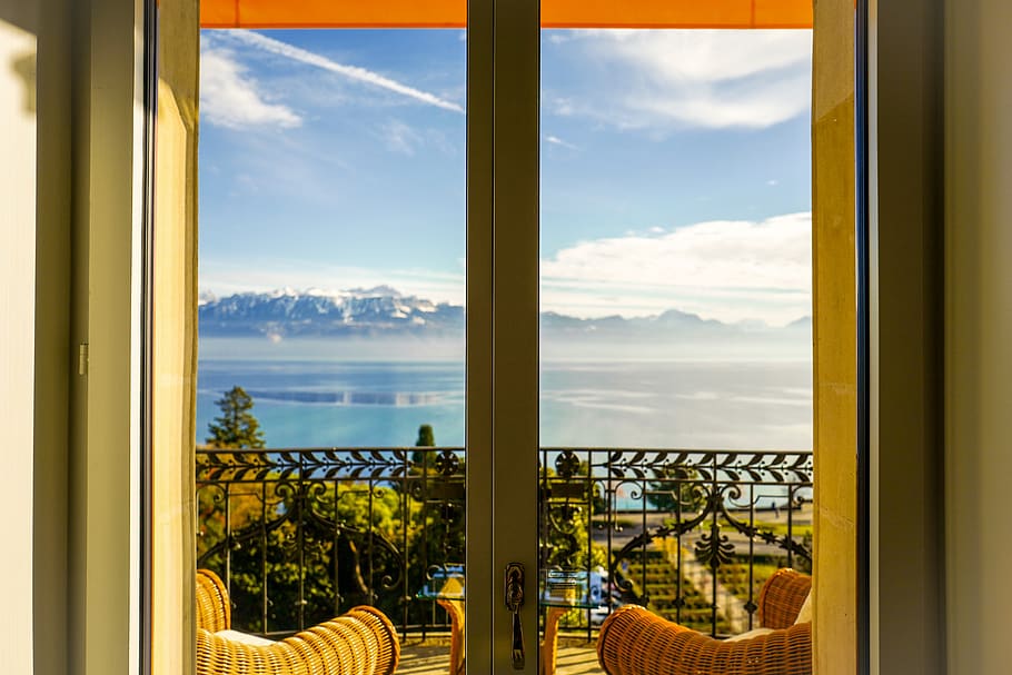 Brown Chairs Near Black Railings, clouds, daylight, doors, environment HD wallpaper
