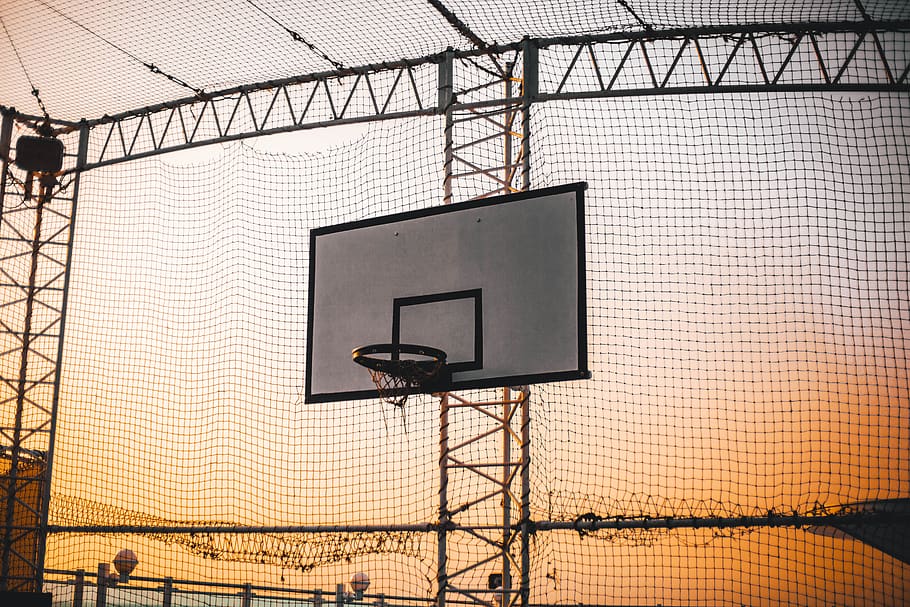basketball rim during sunset, sport, team, sports, team sport, HD wallpaper