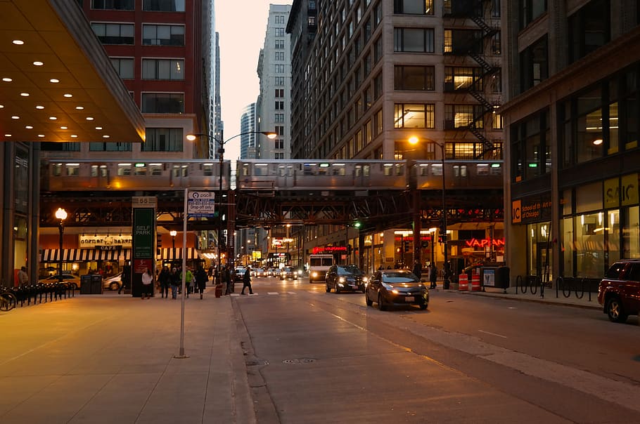 chicago, united states, 73 e monroe st, street, cars, tram