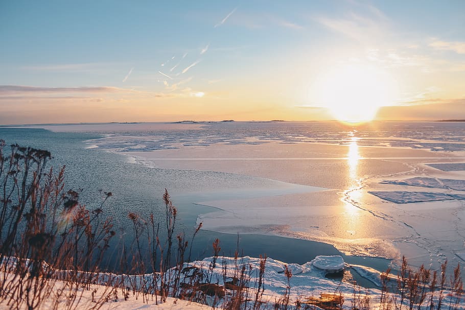 sun, sunset, evening, winter, walk, sea, ocean, view, cliff HD wallpaper