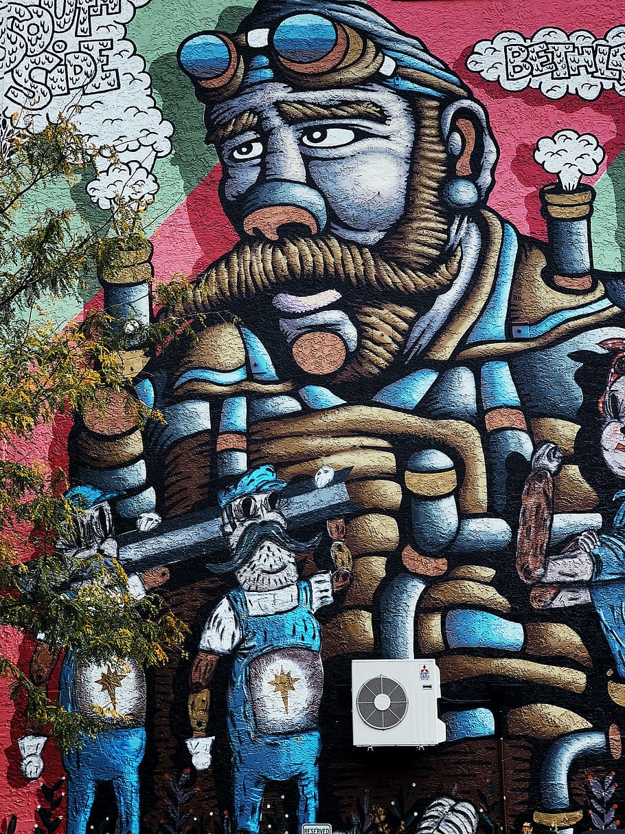 blue-brown-and-pink painting, mural, wall, art, street art, graffiti HD wallpaper