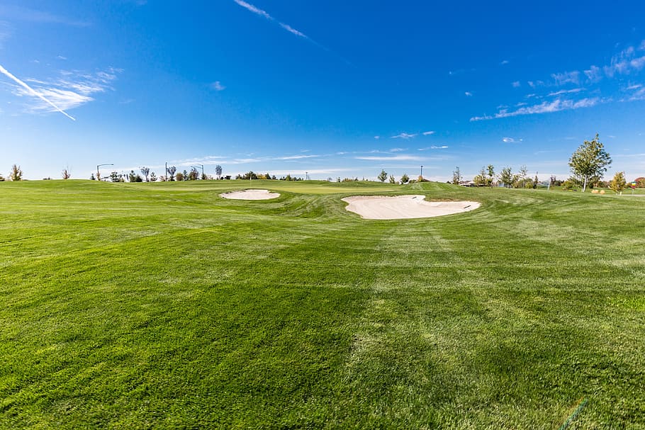 golf, outdoors, grass, sky, trees, country club, green, blue HD wallpaper