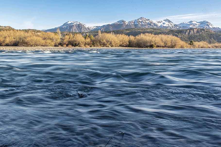 river and mountain landscape, nature, tree, forest, patagonium HD wallpaper