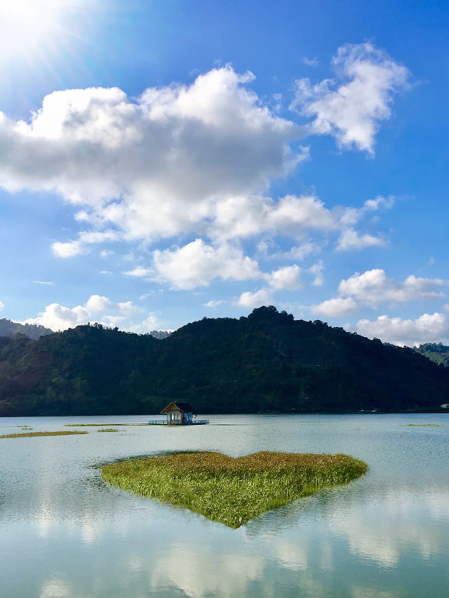mountains covered by trees, water, sky, cloud - sky, scenics - nature HD wallpaper