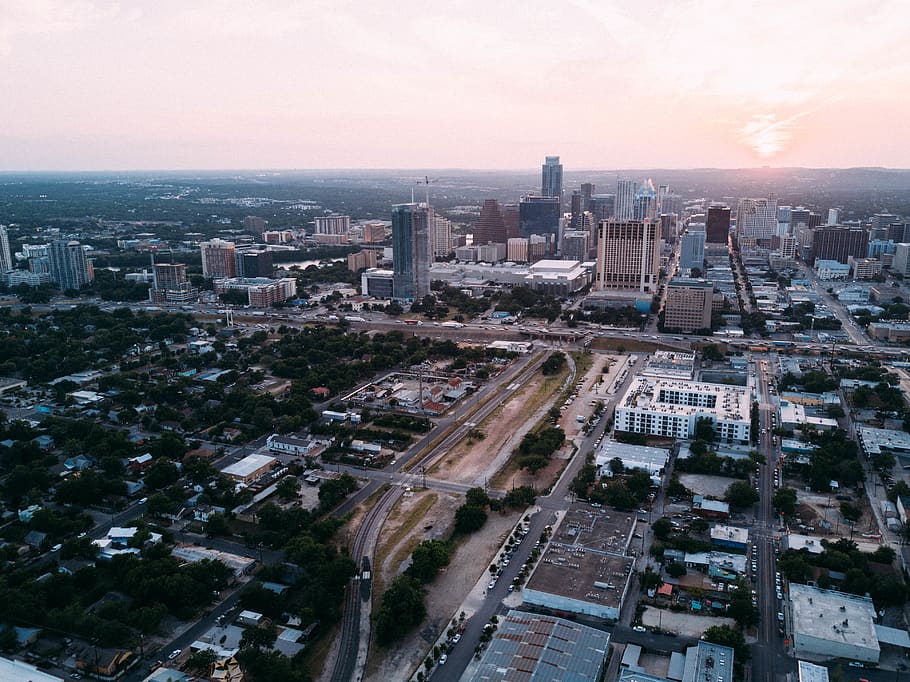 austin, united states, comal/6th, skyline, drone, outdoors