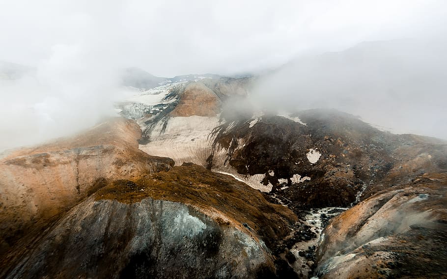landscape photography of brown mountain, cloud, ridge, volcano, HD wallpaper