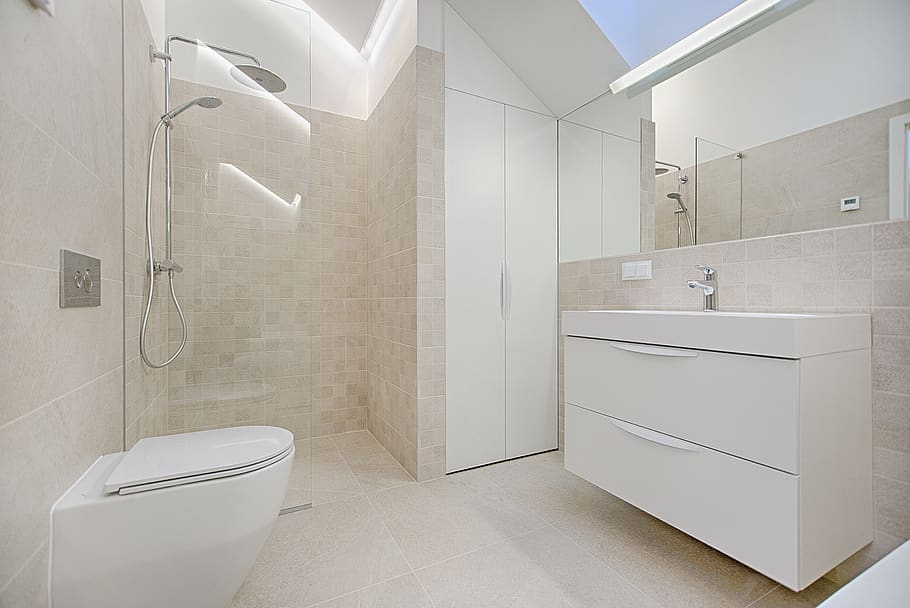 Architectural Photography of Toilet, bathroom, cabinet, contemporary