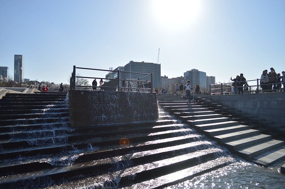 White Stairs, architecture, building, daylight, flowing, handrails HD wallpaper