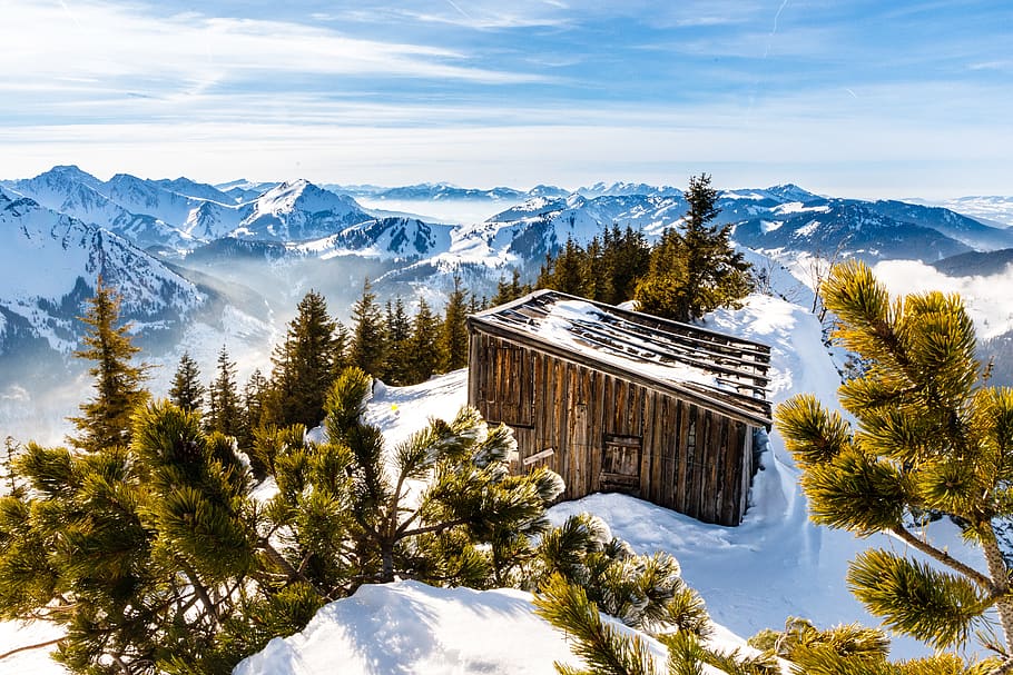 hut, snow, mountains, winter, lonely, wintry, alpine, cold temperature HD wallpaper