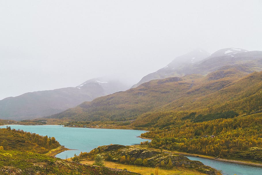 norway, oteren, fjord, scandinavia, trees, mountains, river, HD wallpaper