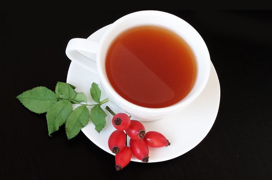 White Teacup With Red Fruits Beside, berry, beverage, drink, food HD wallpaper