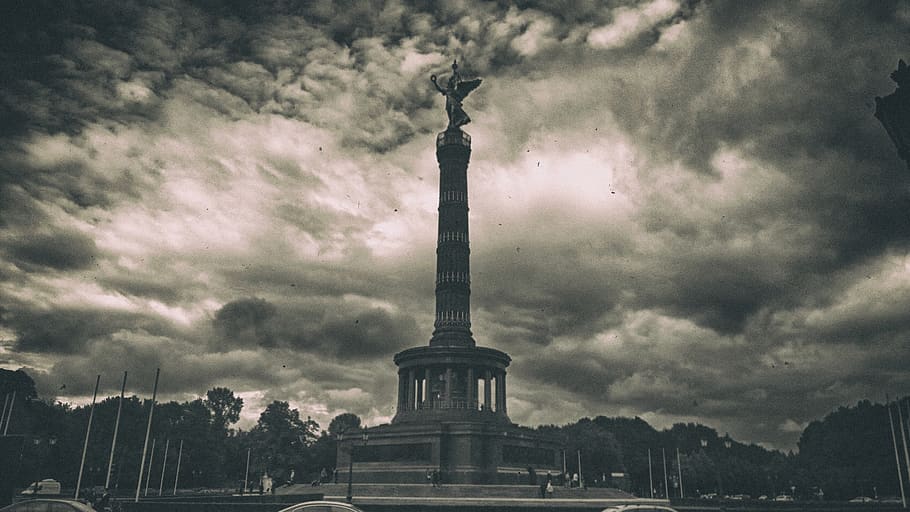 germany, berlin, triumph, clouds, bw, cloud - sky, architecture HD wallpaper