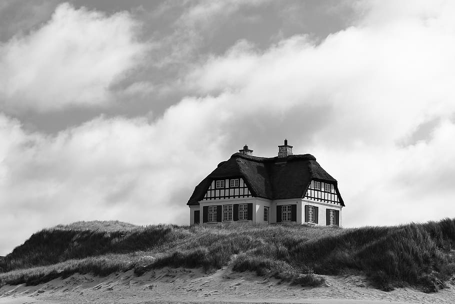 black white, clouds, sky, natural, dunes, dramatically, architecture HD wallpaper