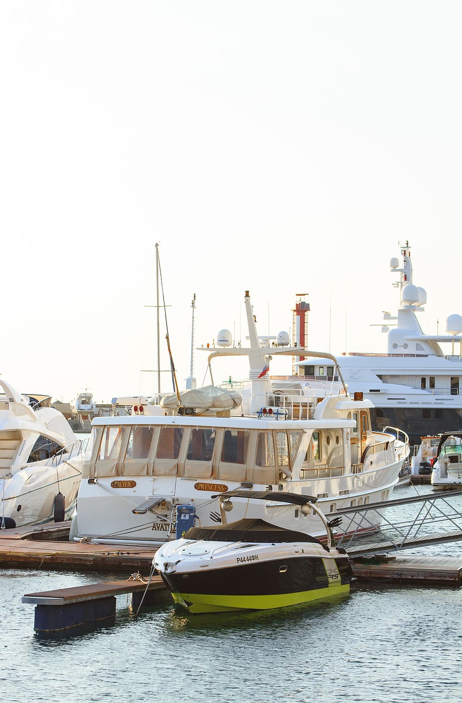 White Yacht Parked on Wooden Dock, beach, boats, clouds, daylight HD wallpaper