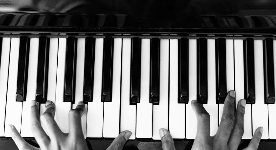 Person Playing Piano, artist, black and white, chord, classic