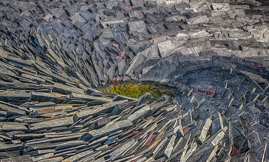 slate, stone, slabs, art, artwork, pond, circular, nature, background HD wallpaper