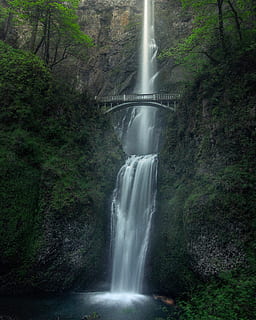 Waterfalls And Bridge, cascade, long-exposure, multnomah falls HD wallpaper