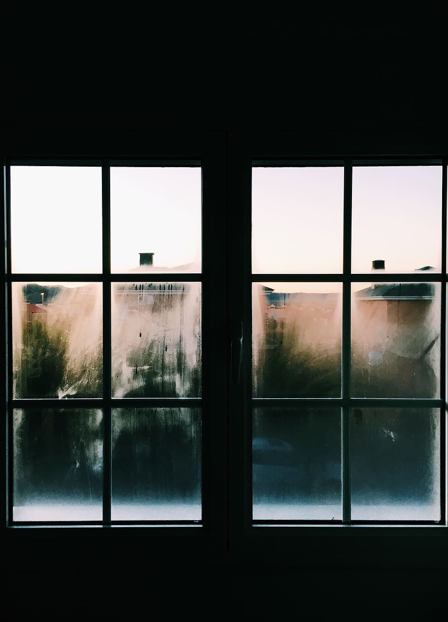 house, home, windows, panes, sills, grates, fog, view, lines HD wallpaper