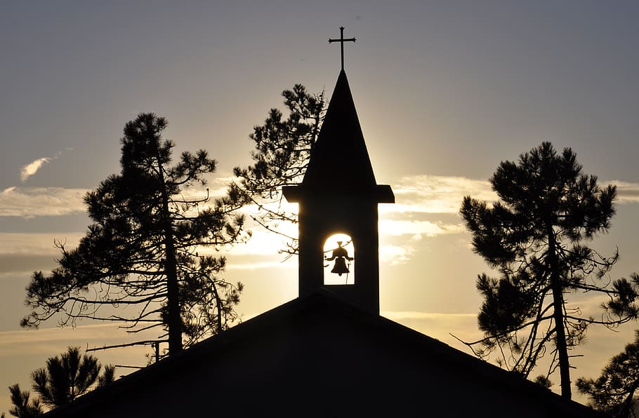 church, sun, bell, sky, sunset, architecture, sanctuary, clock tower HD wallpaper