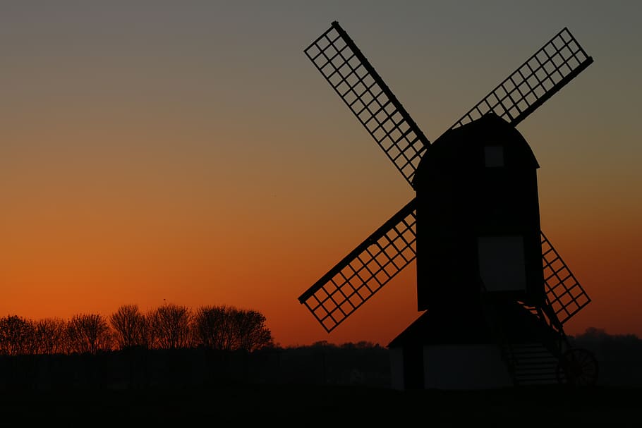 brown windmill, united kingdom, pitstone windmill, ivinghoe, sunset