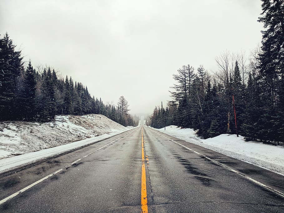 empty road with snow covered fields on the side, the way forward HD wallpaper
