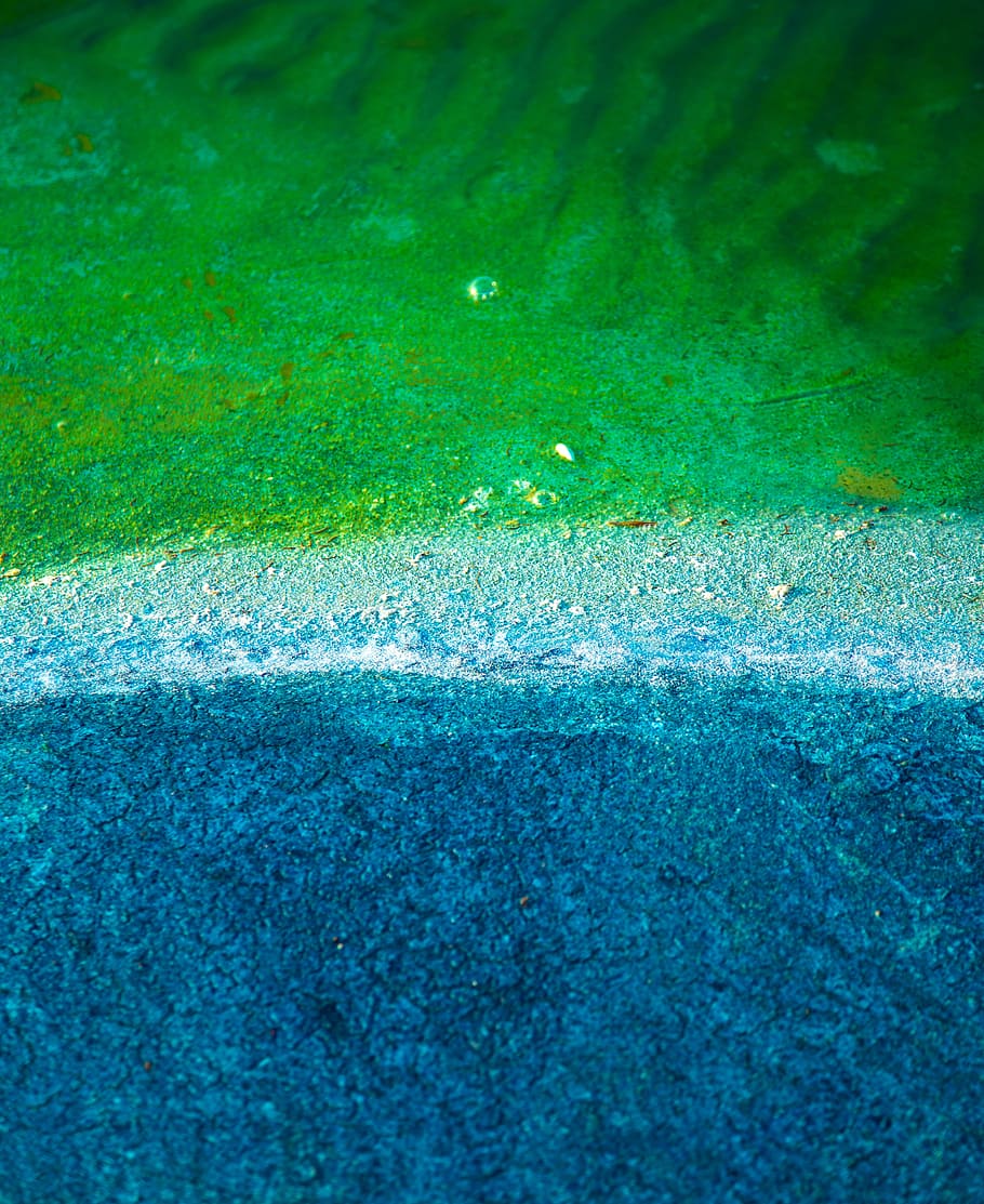 photograph of sand and water, bubble, green, blue, abstract, creative HD wallpaper